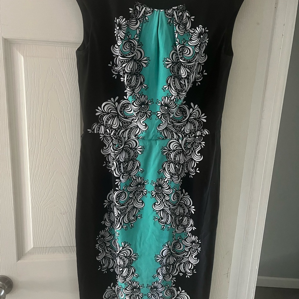 London Times Blue Sheath Midi Dress Sleeveless Cocktail